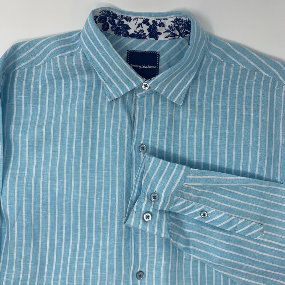Tommy‎ Bahama Men's Islander Teal Linen Long Sleeve Button Up Size Large Shirt